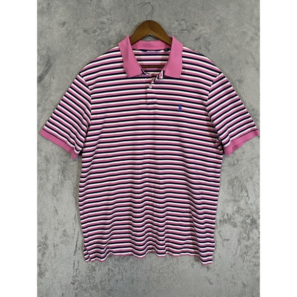 Polo Golf Ralph Lauren Polo Shirt Mens 2XL Pink Navy Stripe Pro Fit Pima Cotton - Picture 2 of 10